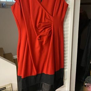 Kenneth Cole red dress with faux suede and leather trim
